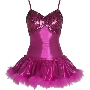 Curtain Call Costumes Pink Sequin Feather Dance Dress Leotard CLA Girls Size L